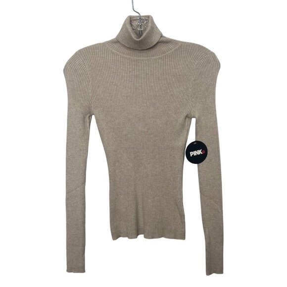 Pink Dot Ribbed Turtleneck Sweater Womens Small Beige New - Picture 1 of 7